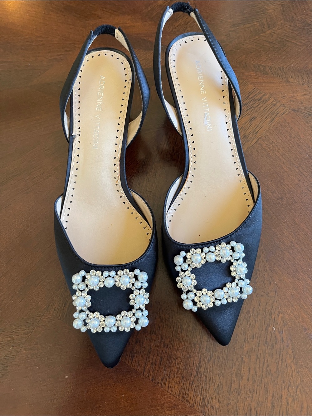 Adrienne Vittadini Black Embellished Pointed Toe Slingback Flats
